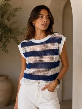 Cool Attitude Open-Knit Striped Top – XS